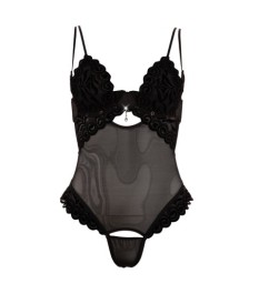 Strapshemd aus transparentem Stoff mit Riemen im Wetlook plus String