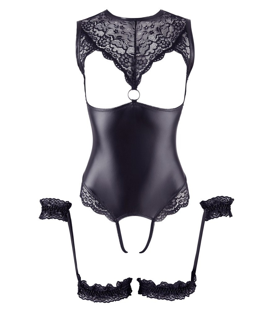 Body plus Strumpfbänder mit Handfesseln