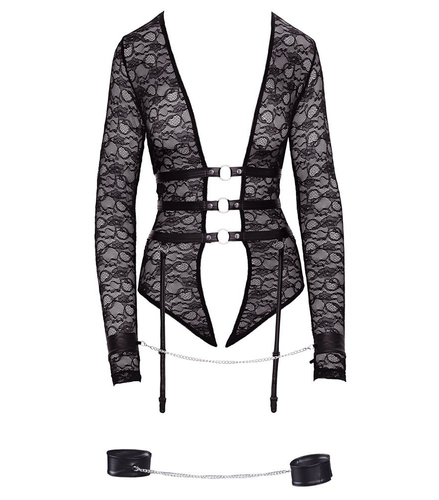 Strapsbody aus Spitze mit Fuß- und Handfesseln