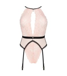 Body mit Strapsen “Lilines“ aus Spitze und Powernet, elastisch