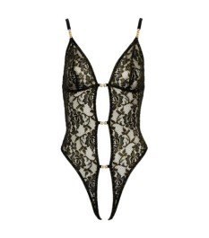 Body ouvert aus schwarzer Spitze mit goldfarbenen Glitzerdetails