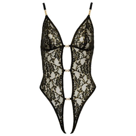 Body ouvert aus schwarzer Spitze mit goldfarbenen Glitzerdetails