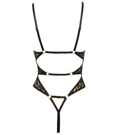 Body ouvert aus schwarzer Spitze mit goldfarbenen Glitzerdetails