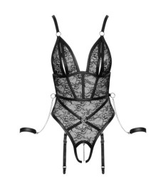 Body ouvert aus 2-farbiger Floral-Spitze und Powernet