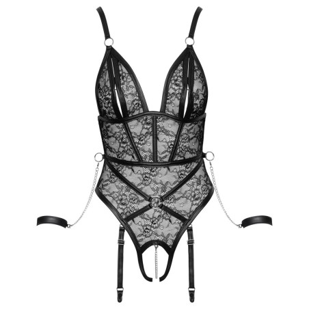 Straps-Body ouvert aus Spitze in Harness-Optik mit Handfesseln