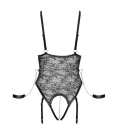 Straps-Body ouvert aus Spitze in Harness-Optik mit Handfesseln