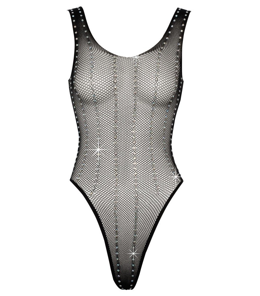 Body aus weichem Netz mit Strassbesatz in Längsstreifen-Optik