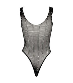 Body aus weichem Netz mit Strassbesatz in Längsstreifen-Optik