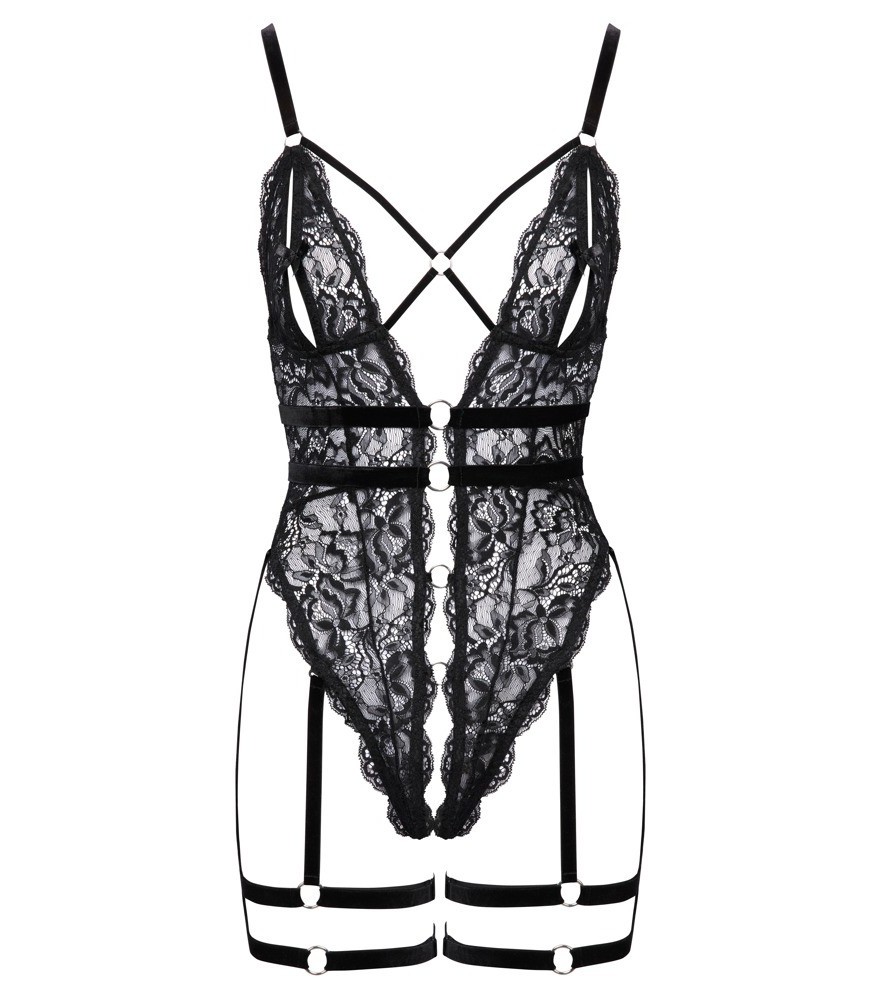 Ouvert-Body mit abnehmbarem Samt-Schenkelschmuck