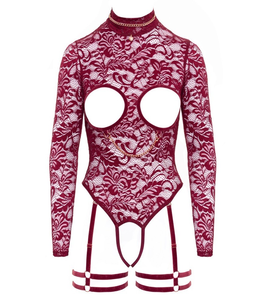 Ouvert-Body aus Spitze und Samt