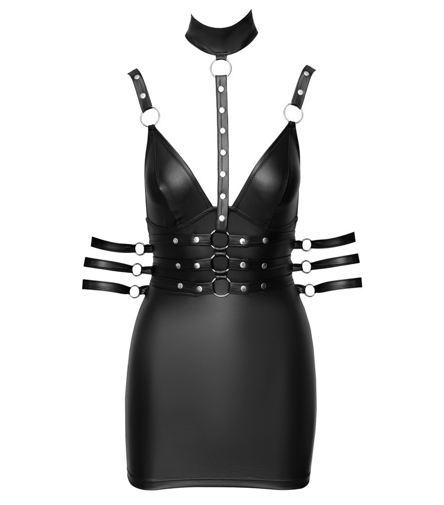 Kleid im Mattlook mit Halsband und 3fach-Gürtel