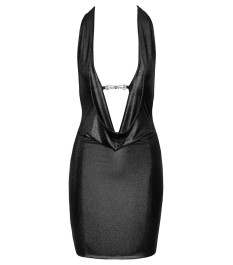 Kleid im schillernden Silberglanz, rückenfrei, mit Neckholder