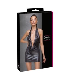 Kleid im schillernden Silberglanz, rückenfrei, mit Neckholder