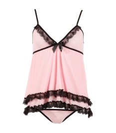 Babydoll plus String aus doppellagigem Powernet mit Spitze