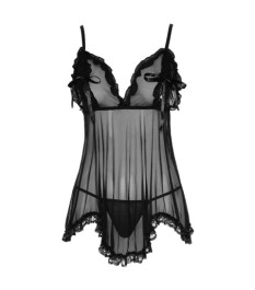 Babydoll plus String, mit geschlitzten Cups und Cut-out am Rücken