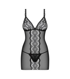 Negligé plus String „Lucita“ in schwarzer feiner Transparenz