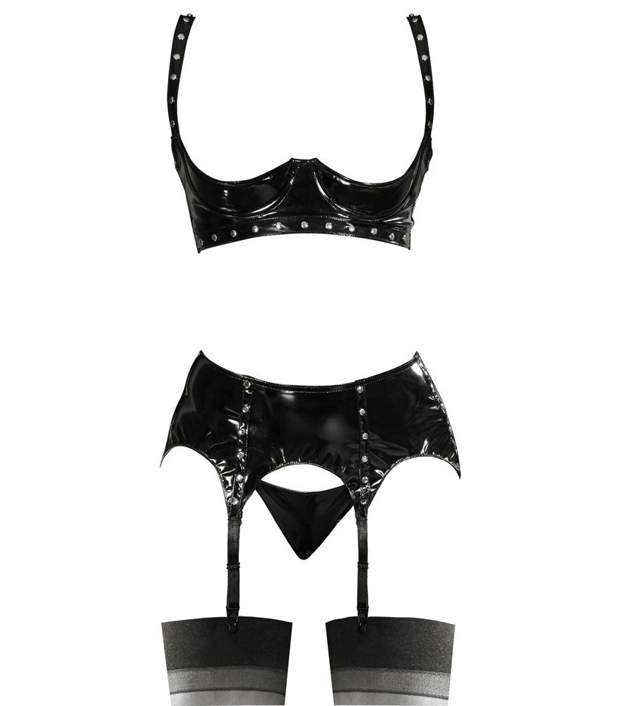 3-teiliges Hebe-Set aus Lack mit Nietenverzierung