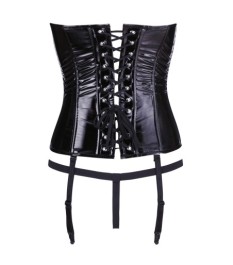 Corsage plus String aus Lack, trägerlos, Strapse verstell- und abnehmb