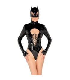 Body aus Lack mit angenähter Kopfmaske im Cat/Batwoman-Style