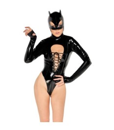Body aus Lack mit angenähter Kopfmaske im Cat/Batwoman-Style
