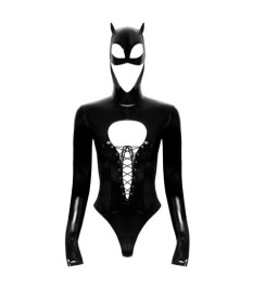 Body aus Lack mit angenähter Kopfmaske im Cat/Batwoman-Style