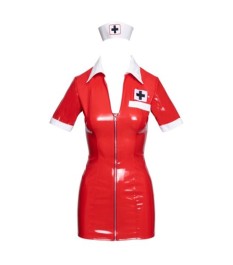 Kleid plus Haube aus Lack im Krankenschwester-Look
