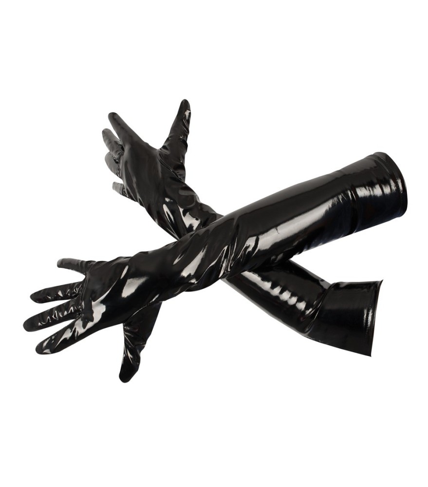 Handschuhe aus Lack mit Stretch-Einsätzen