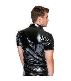 Shirt aus Lack im Polo-Style mit Halbarm, Kragen und Druckknopfleiste