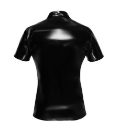 Shirt aus Lack im Polo-Style mit Halbarm, Kragen und Druckknopfleiste