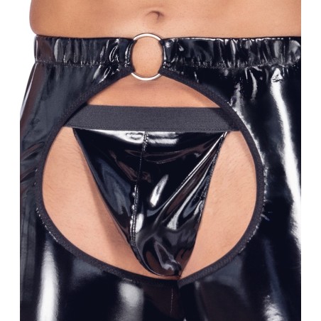 Lack-Minirock mit Schenkelriemen