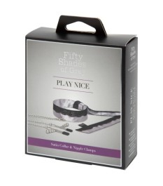 Halsband mit Nippelklemmen „Play Nice Satin Collar & Nipple Clamps“