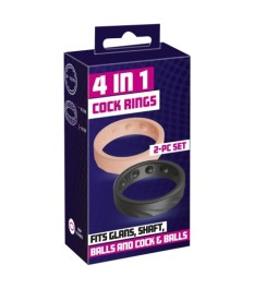 2-teiliges Set „4in1 Cock Rings“ mit Silikonringen für Eichel, Penis,