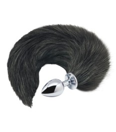 Analplug „Black & White Fox Tail“ aus Metall mit Schweif am Stopper