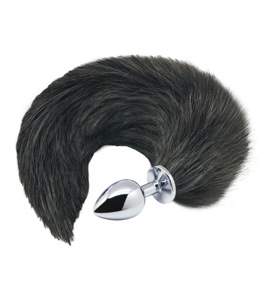 Analplug „Black & White Fox Tail“ aus Metall mit Schweif am Stopper