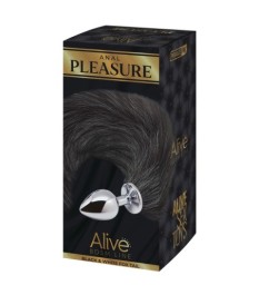 Analplug „Black & White Fox Tail“ aus Metall mit Schweif am Stopper