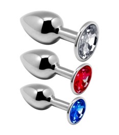 3-teiliges Set „Metal Plug Kit“ mit Schmuckstein-Analplugs aus Metall