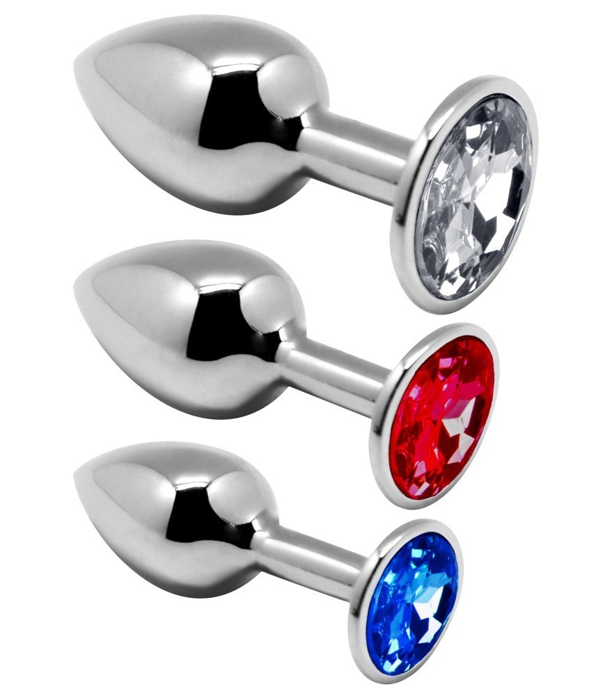 3-teiliges Set „Metal Plug Kit“ mit Schmuckstein-Analplugs aus Metall