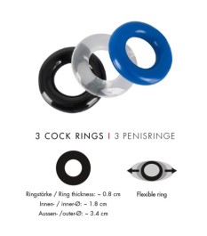 3-teiliges Penisring-Set, in Kombination tragbar