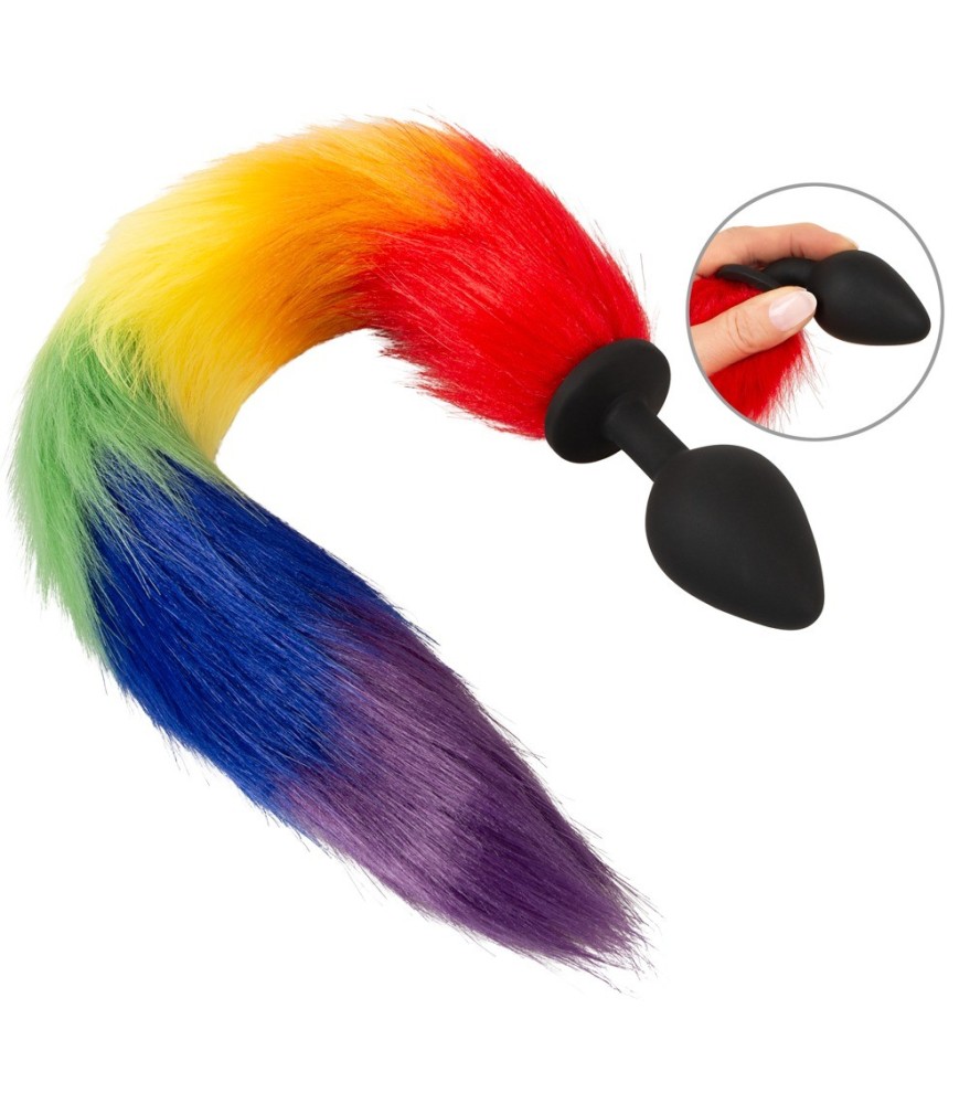 Analplug „fluffy tail“ mit buntem Kunstfell-Schweif