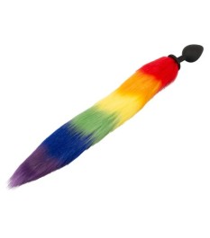 Analplug „fluffy tail“ mit buntem Kunstfell-Schweif