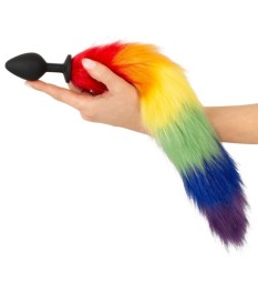 Analplug „fluffy tail“ mit buntem Kunstfell-Schweif