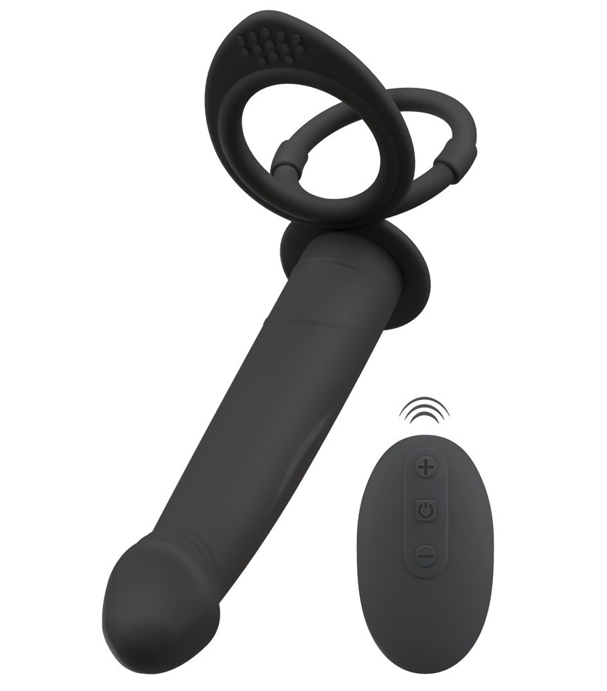 Analvibrator „RC double fucker“ mit Penis- und Hodenring