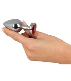 „Diamond Anal Plug“ aus Aluminium, Herz-Schmuckstein als Stopper