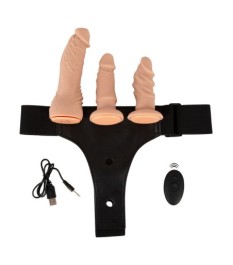 4-teiliges Strap-on-Set inklusive RC-Vibrator und 2 Dildos