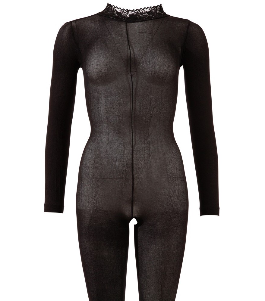 Catsuit mit Spitzenkragen