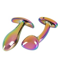 „Metal Butt Plug Set in Rainbow Colours“ mit 2 verschiedenen Analplugs