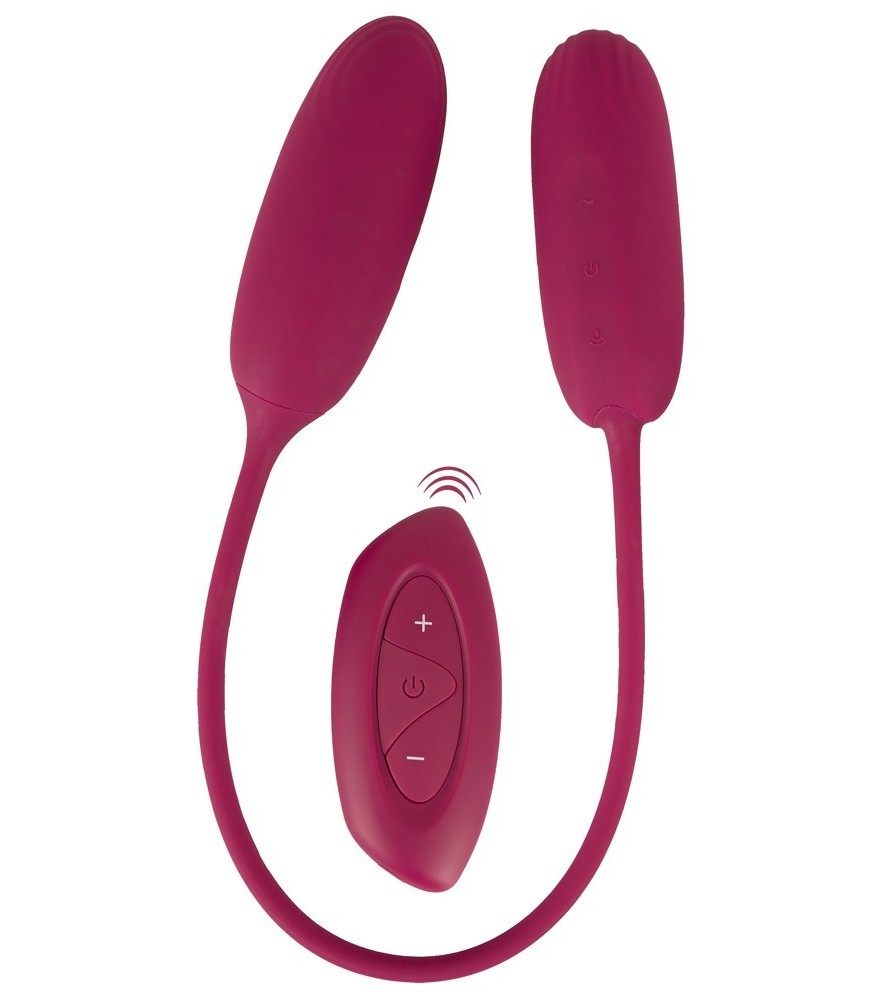 Doppel-Vibrobullet „RC Shaking & Vibrating Love Egg Duo“ verbunden mit 31-cm-Silikonband
