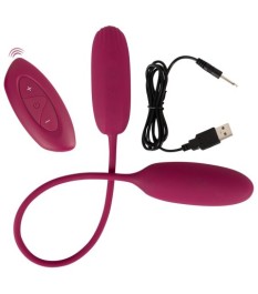 Doppel-Vibrobullet „RC Shaking & Vibrating Love Egg Duo“ verbunden mit