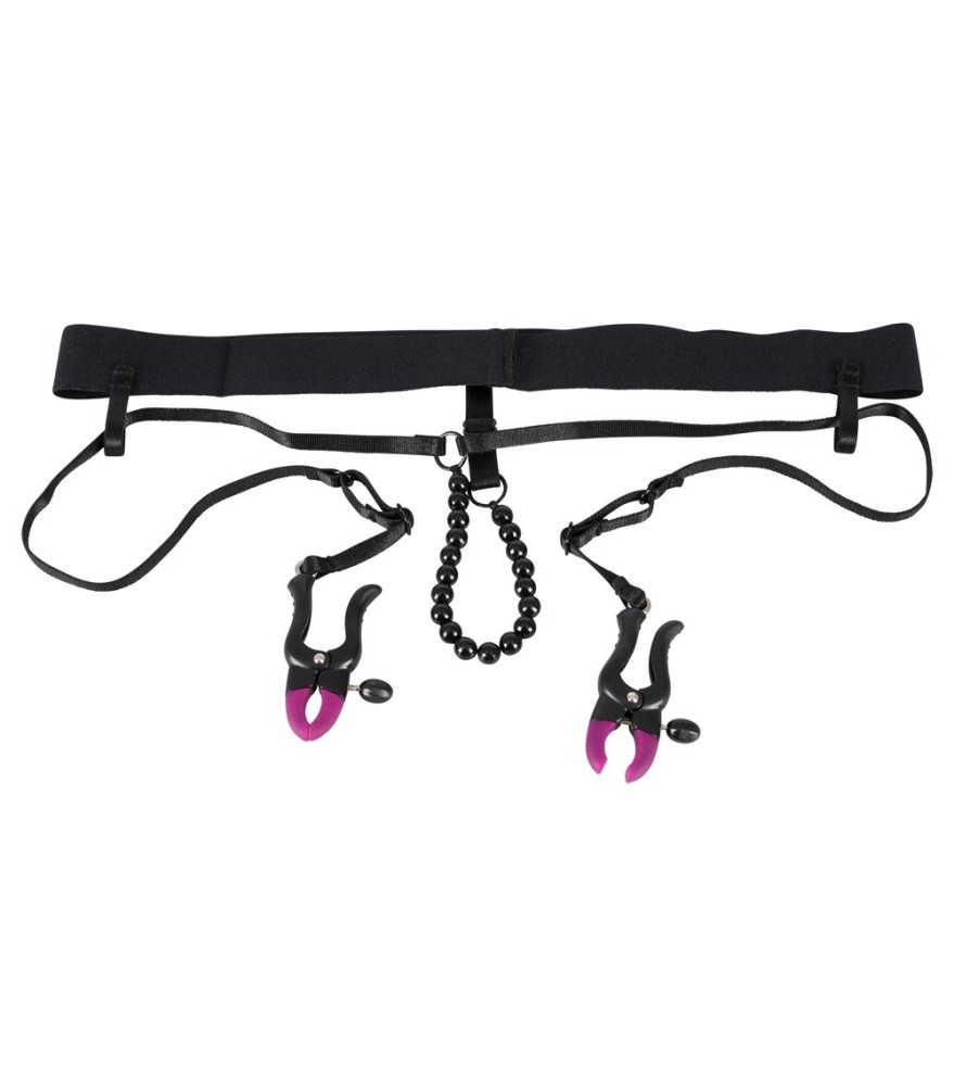 Perlen-String „Pearl String with Silicone Clamps“ mit Vulvalippenklammern