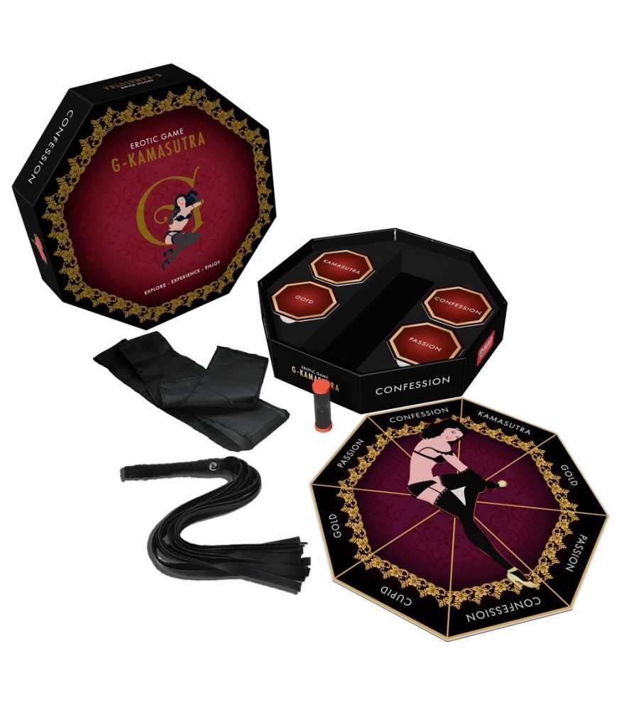 Paarspiel „G-Kamasutra Board Game“ inklusive Augenbinde & Peitsche
